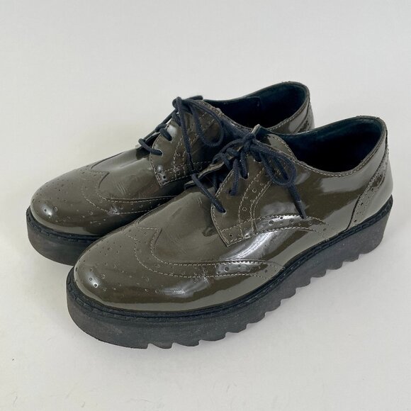 Marco Patent Platform Lace Up Brogue Oxfords Shoes, Deep Green, Size 7.5 (EU 38) - Picture 2 of 10